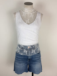 Belle Floral Lace Tank in White