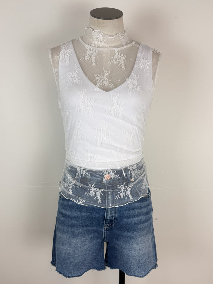 Belle Floral Lace Tank in White
