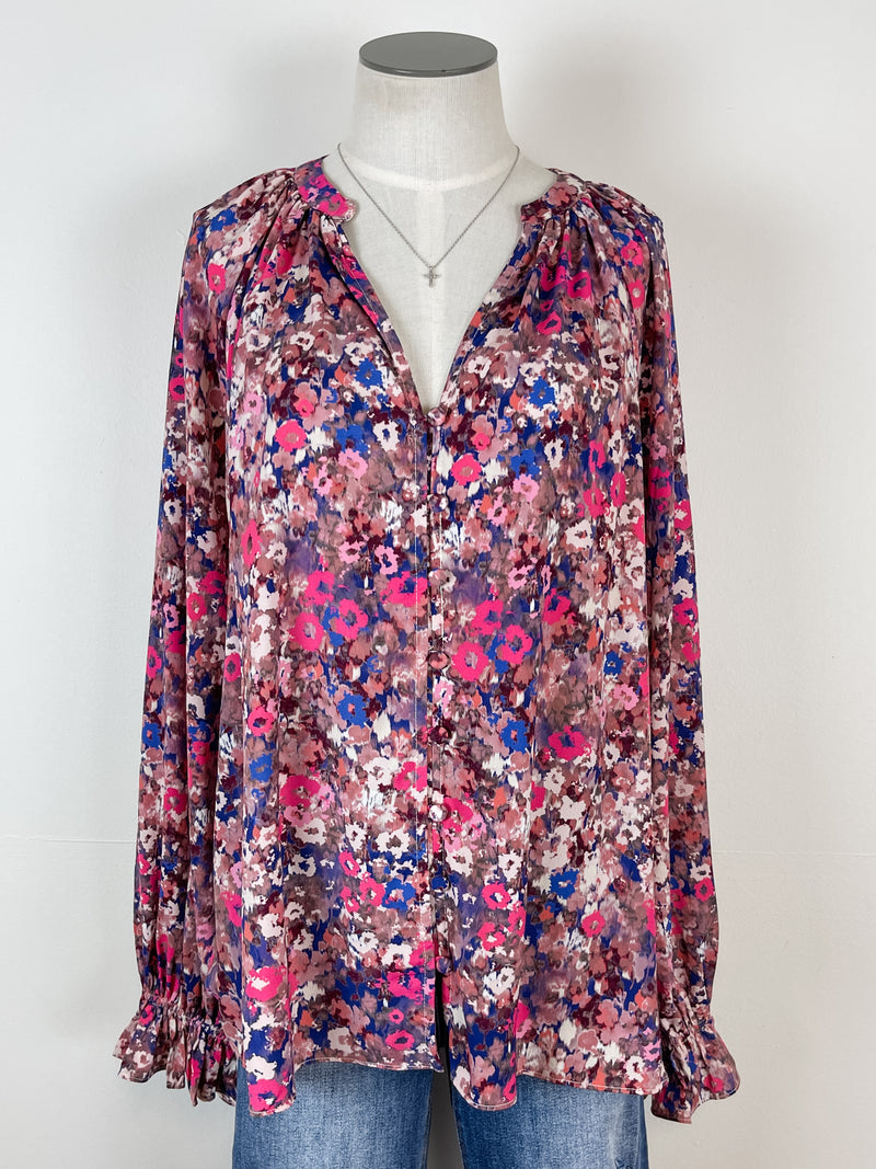 Lilah Abstract Floral Blouse in Purple Mix