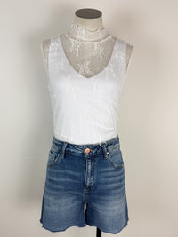 Belle Floral Lace Tank in White