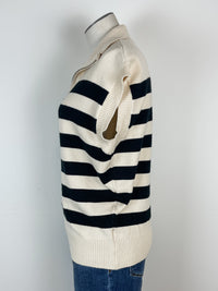 Ava Striped Zip Up Sleeveless Sweater in Cream/Black