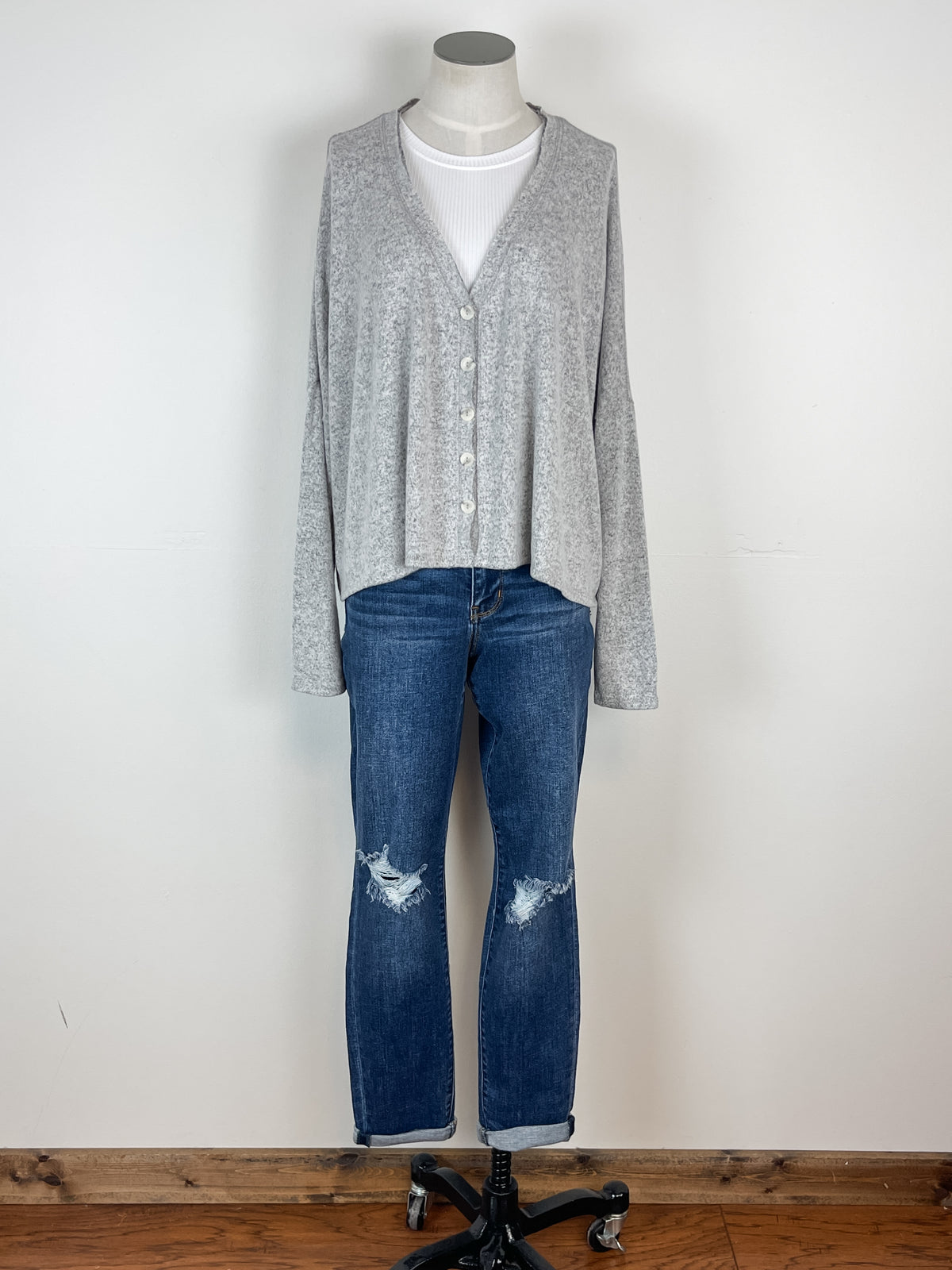 Devan Faux Cardigan in Heather Grey