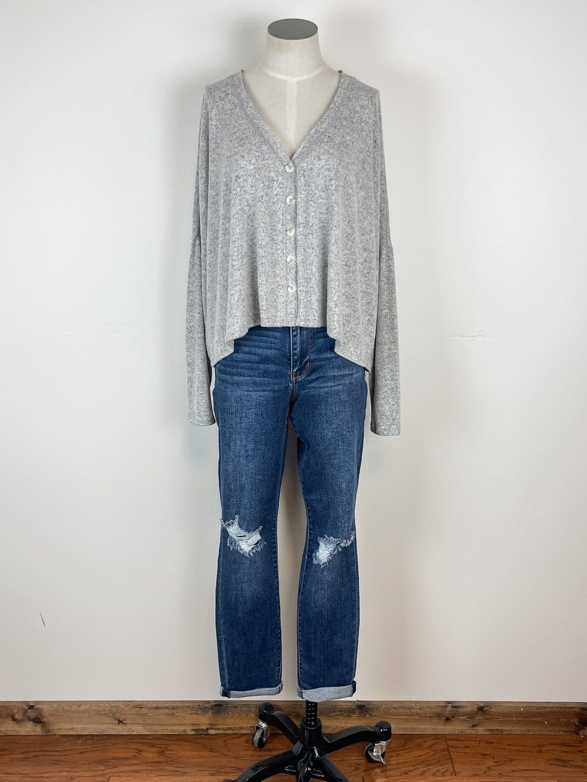 Devan Faux Cardigan in Heather Grey