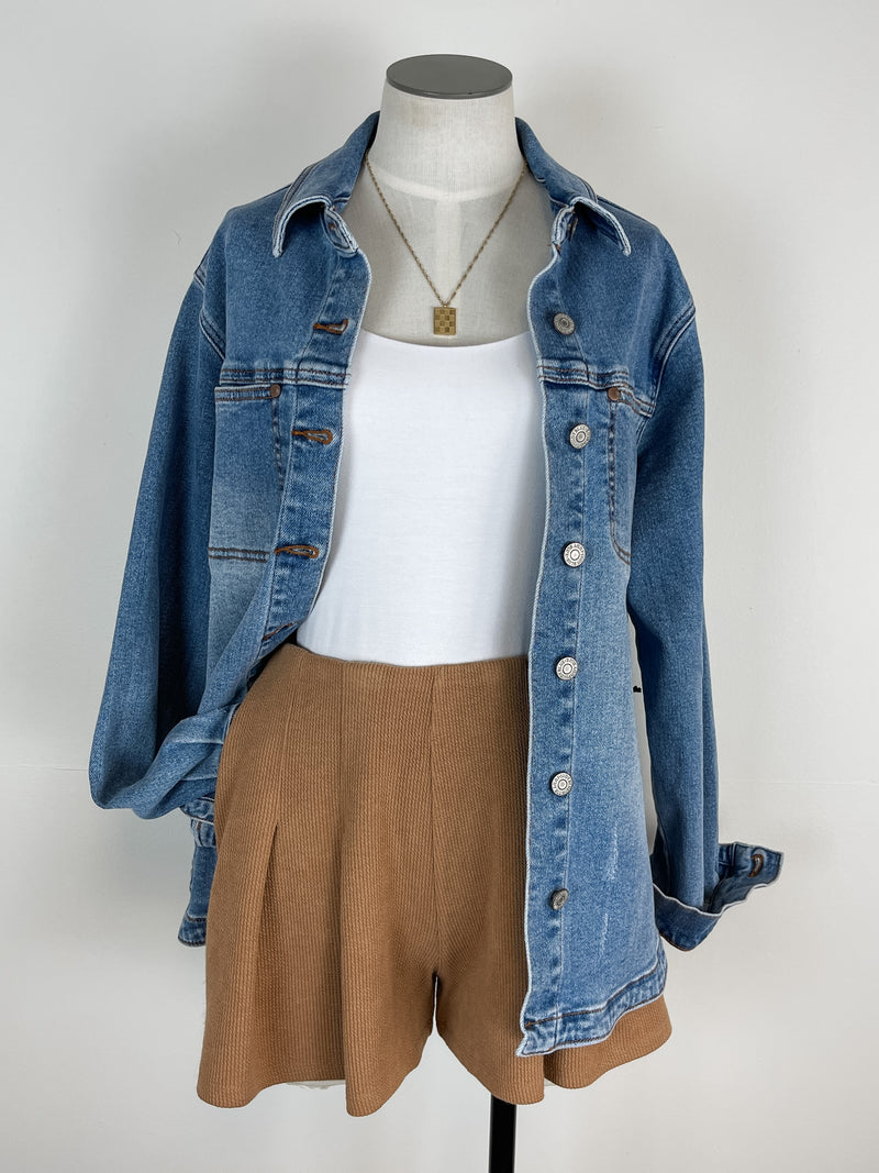 Ribbed Tennis Shorts in Mocha
