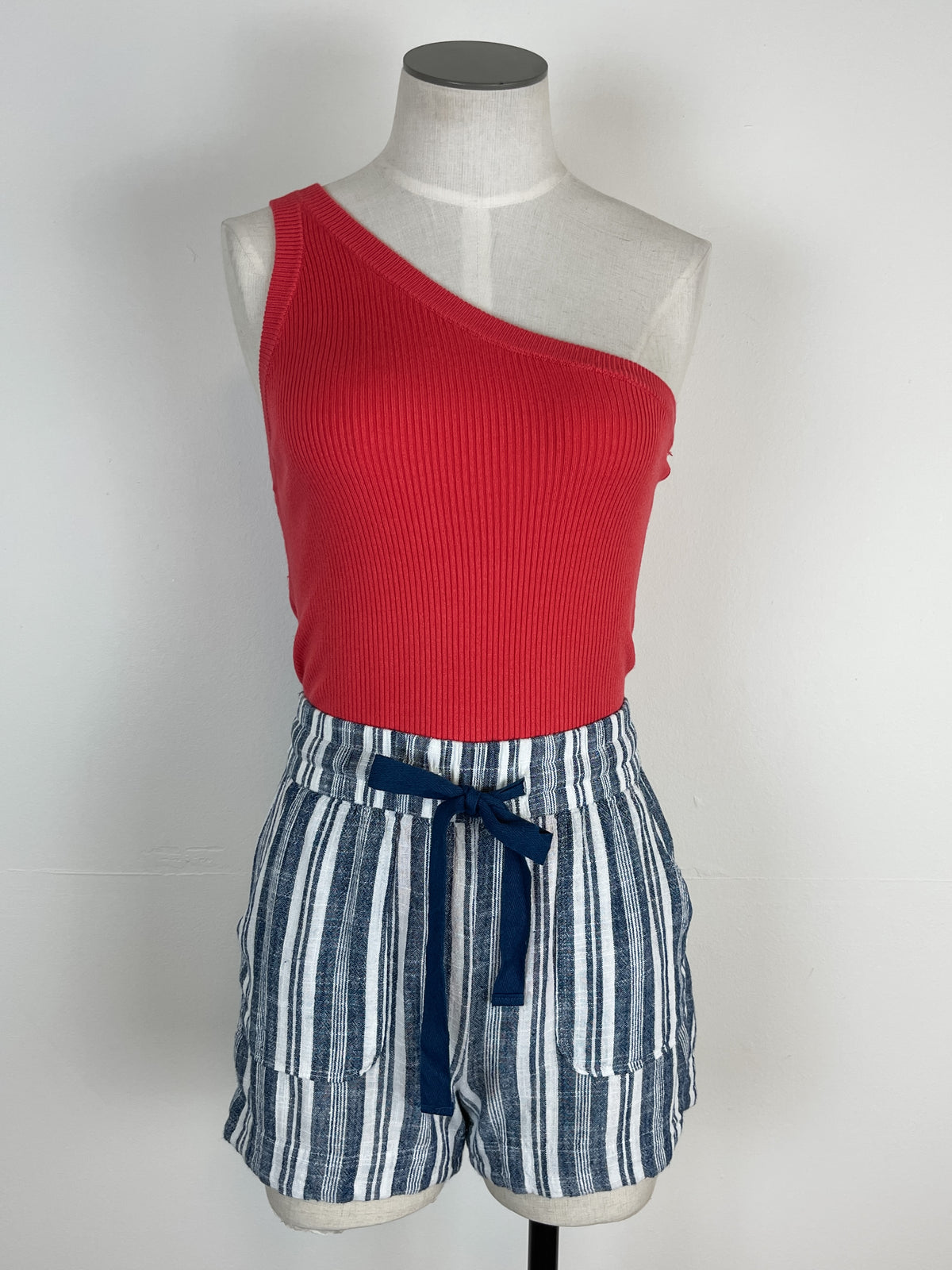 Striped Linen Shorts in Denim
