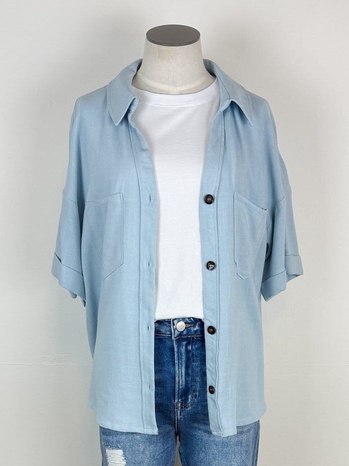 Lila Button Down Blouse in Light Blue