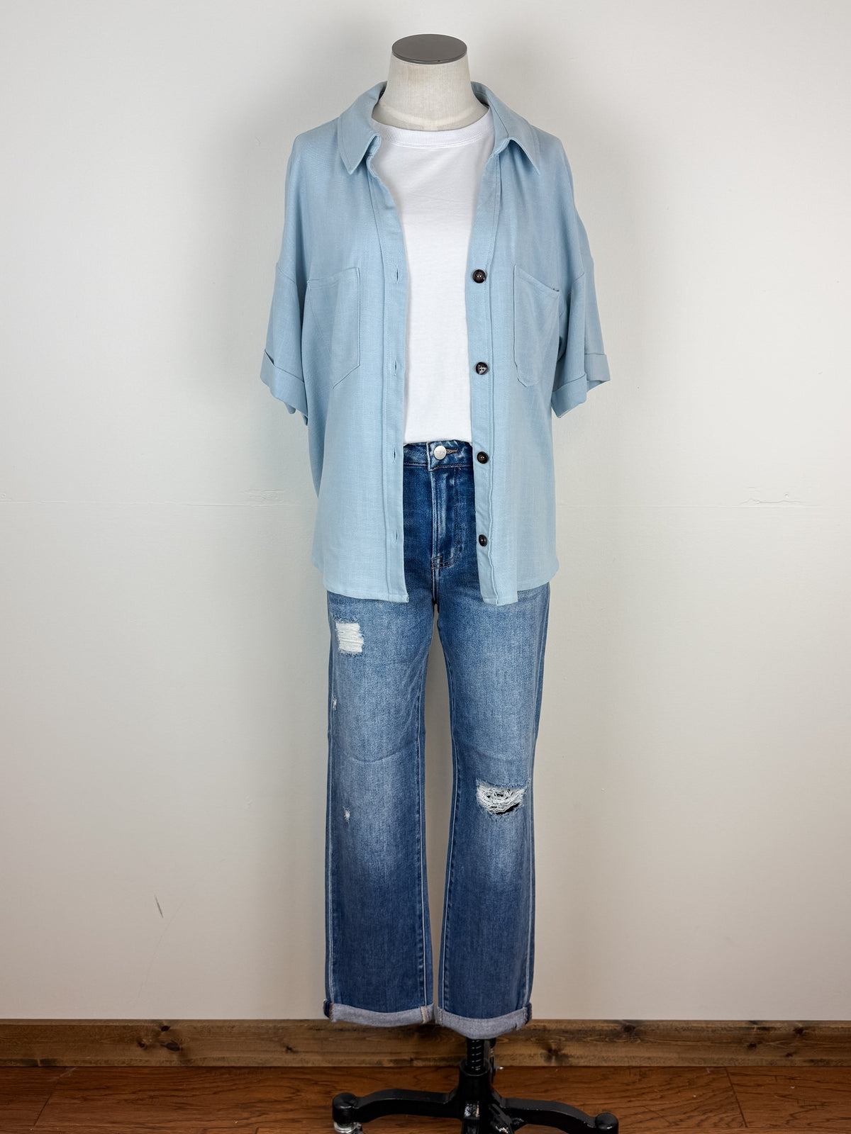 Lila Button Down Blouse in Light Blue