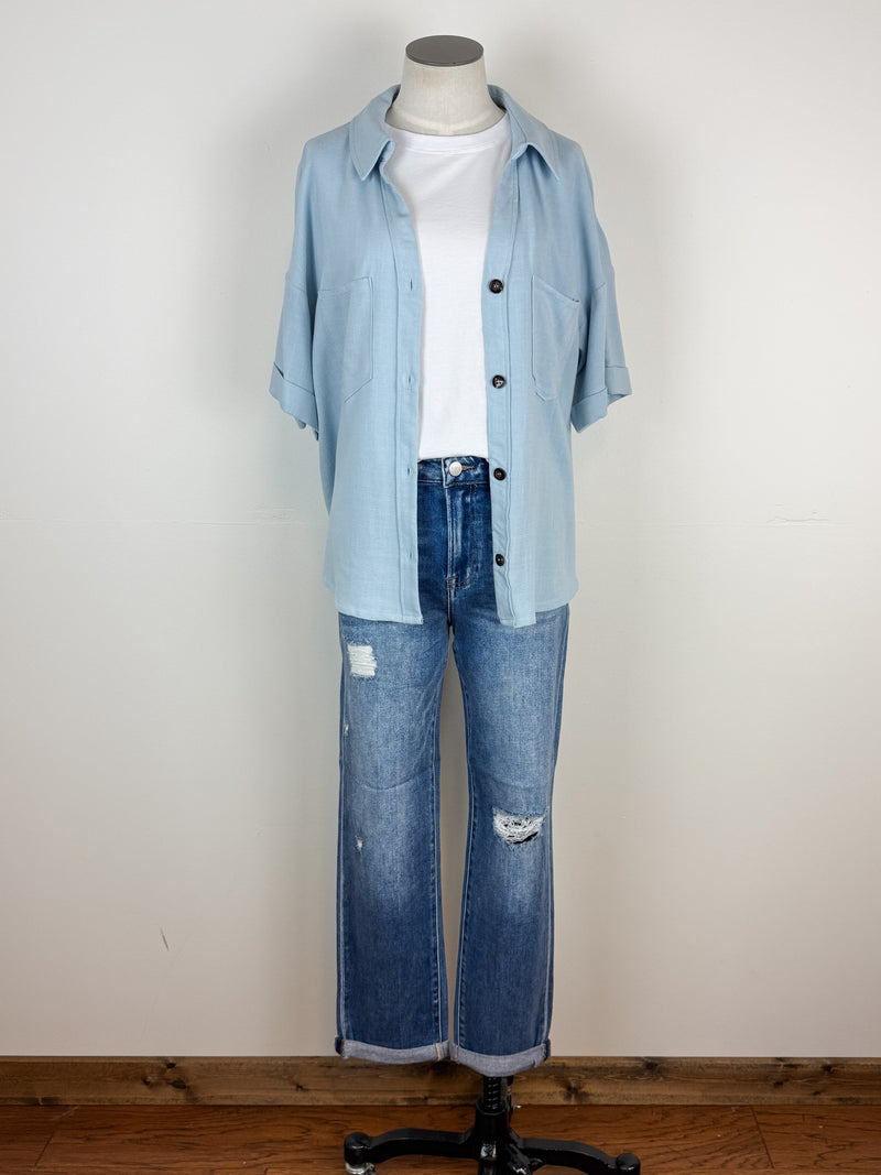Lila Button Down Blouse in Light Blue