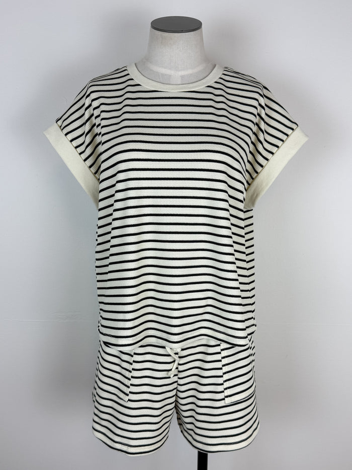 Lyla Striped Tee and Short Set in Ivory/Black