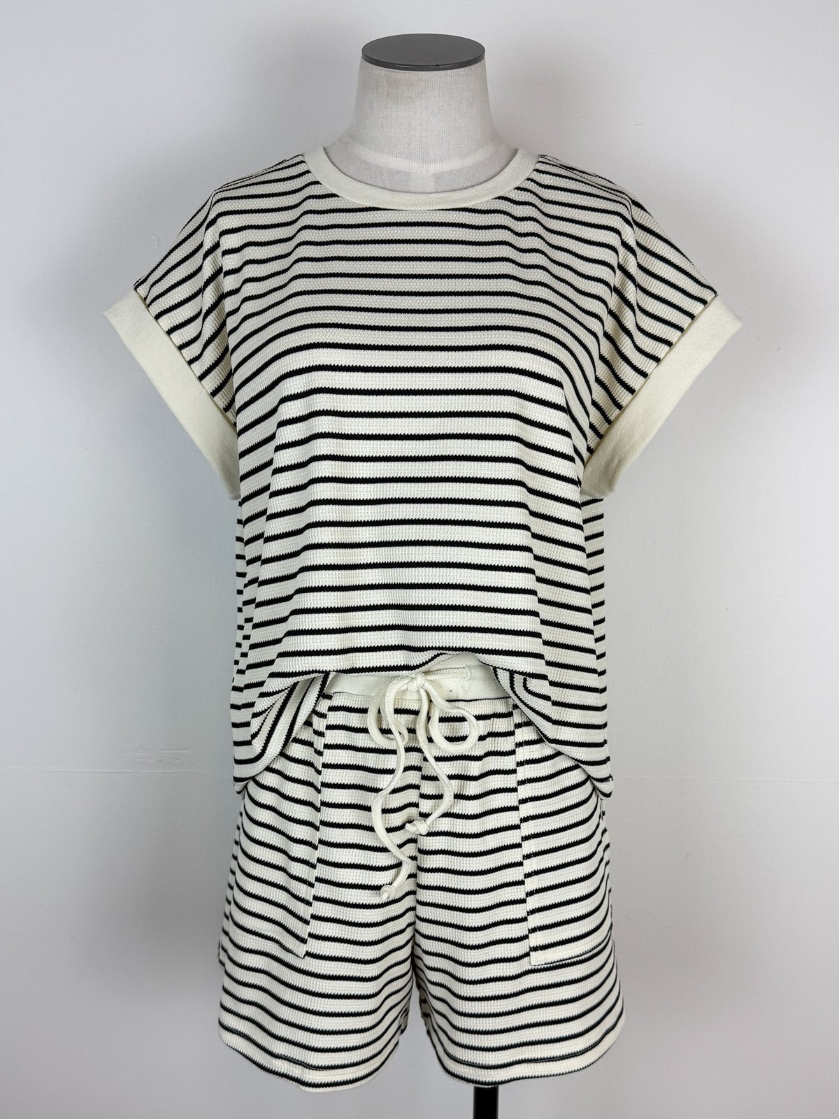 Lyla Striped Tee and Short Set in Ivory/Black