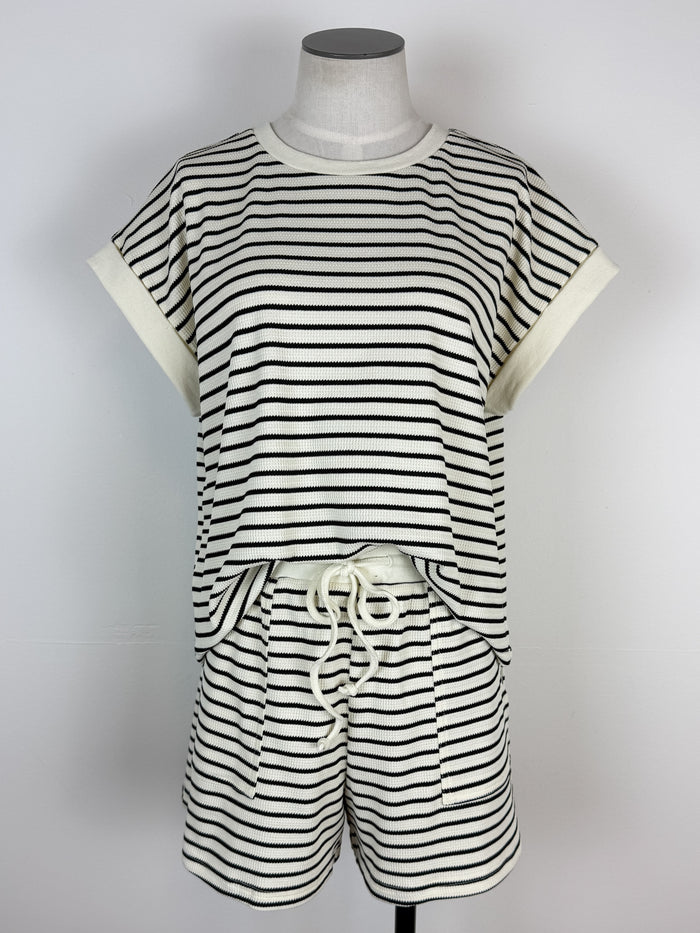 Lyla Striped Tee and Short Set in Ivory/Black