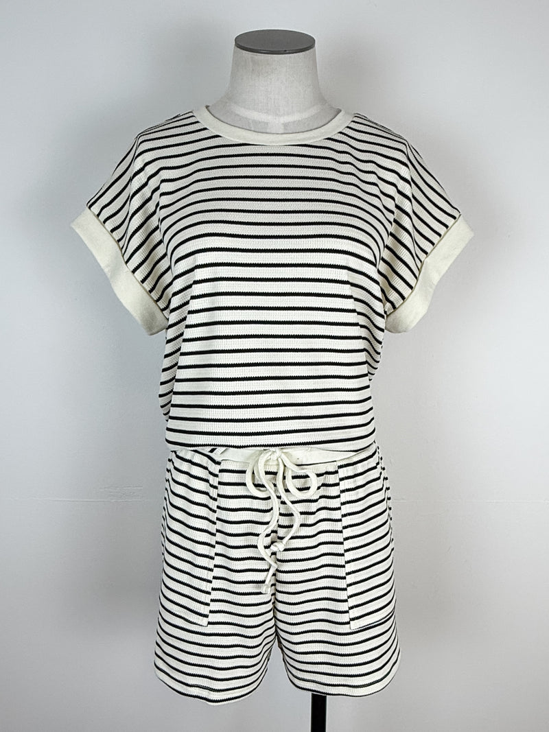 Lyla Striped Tee and Short Set in Ivory/Black