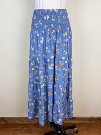Riley Tiered Floral Midi Skirt in Blue Combo