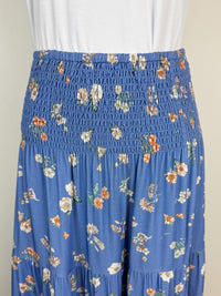 Riley Tiered Floral Midi Skirt in Blue Combo