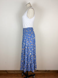 Riley Tiered Floral Midi Skirt in Blue Combo