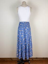 Riley Tiered Floral Midi Skirt in Blue Combo