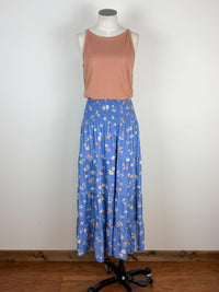Riley Tiered Floral Midi Skirt in Blue Combo