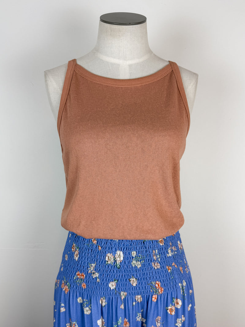 Riley Tiered Floral Midi Skirt in Blue Combo