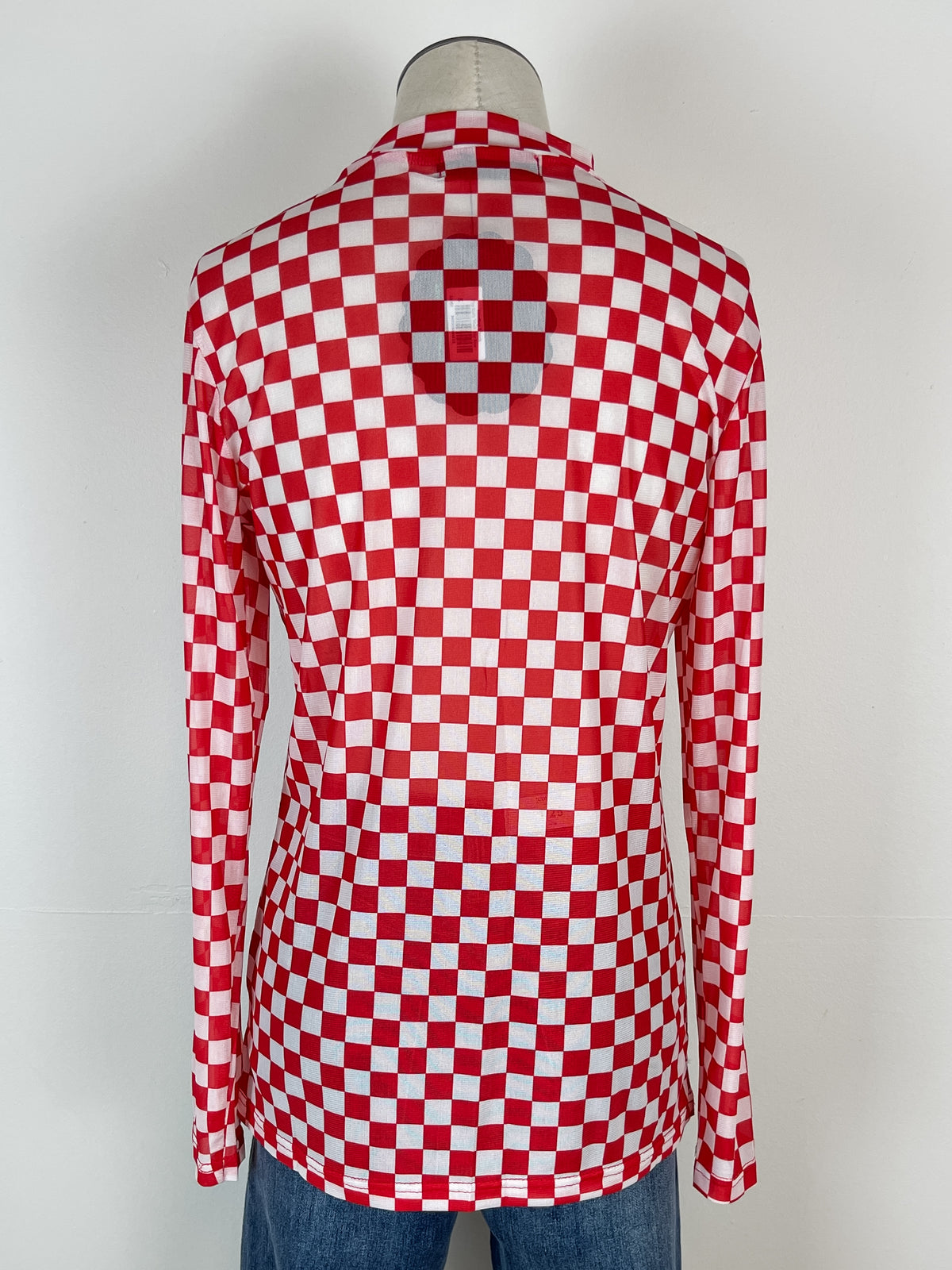 Sammi Checkered Mesh Top in Red