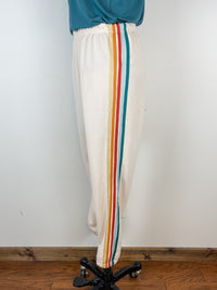 Hallie Rainbow Striped Joggers in Natural