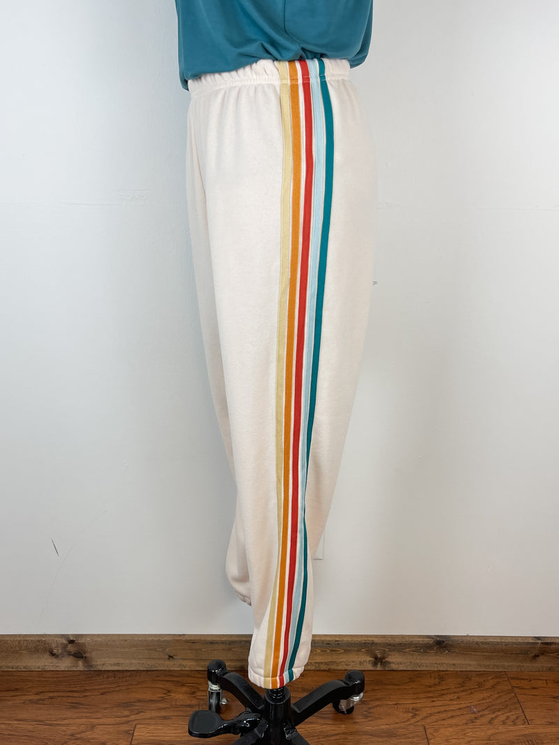 Hallie Rainbow Striped Joggers in Natural