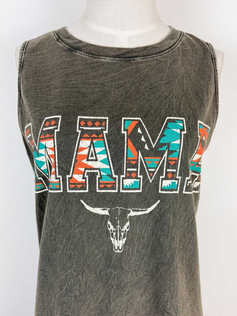 Aztec Print Mama Mineral Wash Tank in Olive