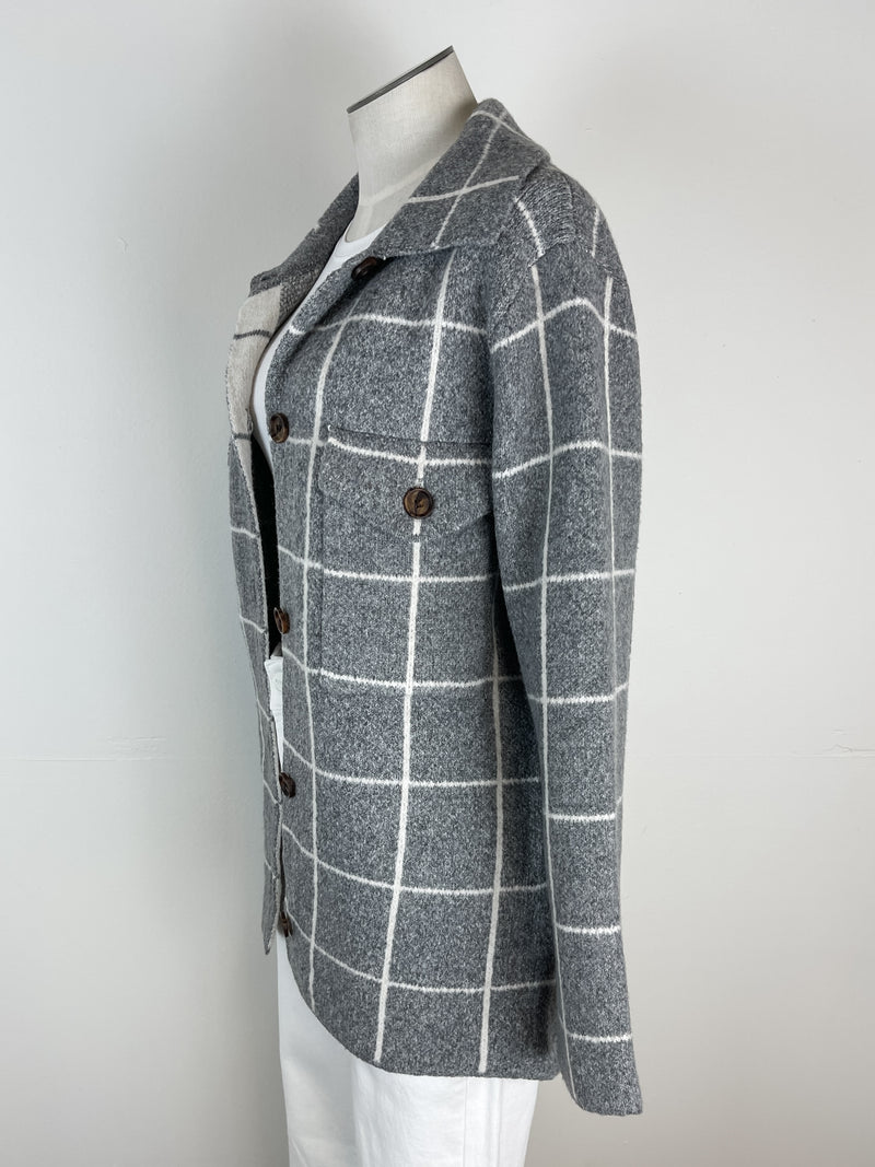 Laura Plaid Sweater Jacket in Charcoal