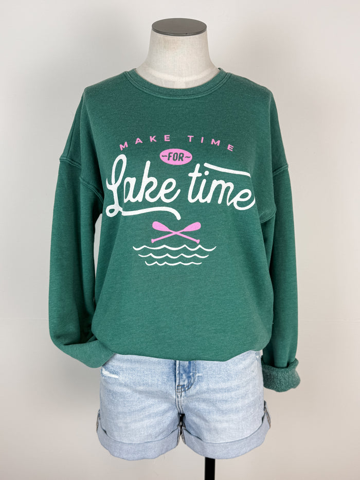 Make Time for Lake Time Mineral Wash Sweatshirt in Dusty Green