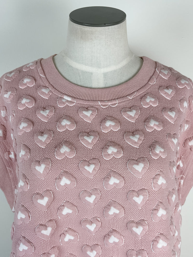 Claire Heart Short Sleeve Top in Pink