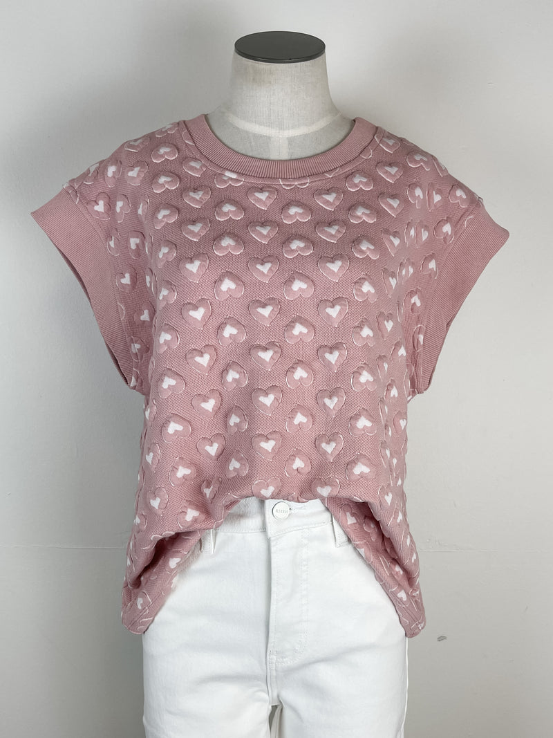 Claire Heart Short Sleeve Top in Pink
