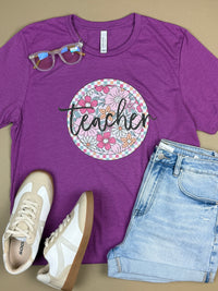 Floral Teacher Tee in Magenta