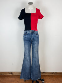 Cleo Split Cropped Tee in Black/Red