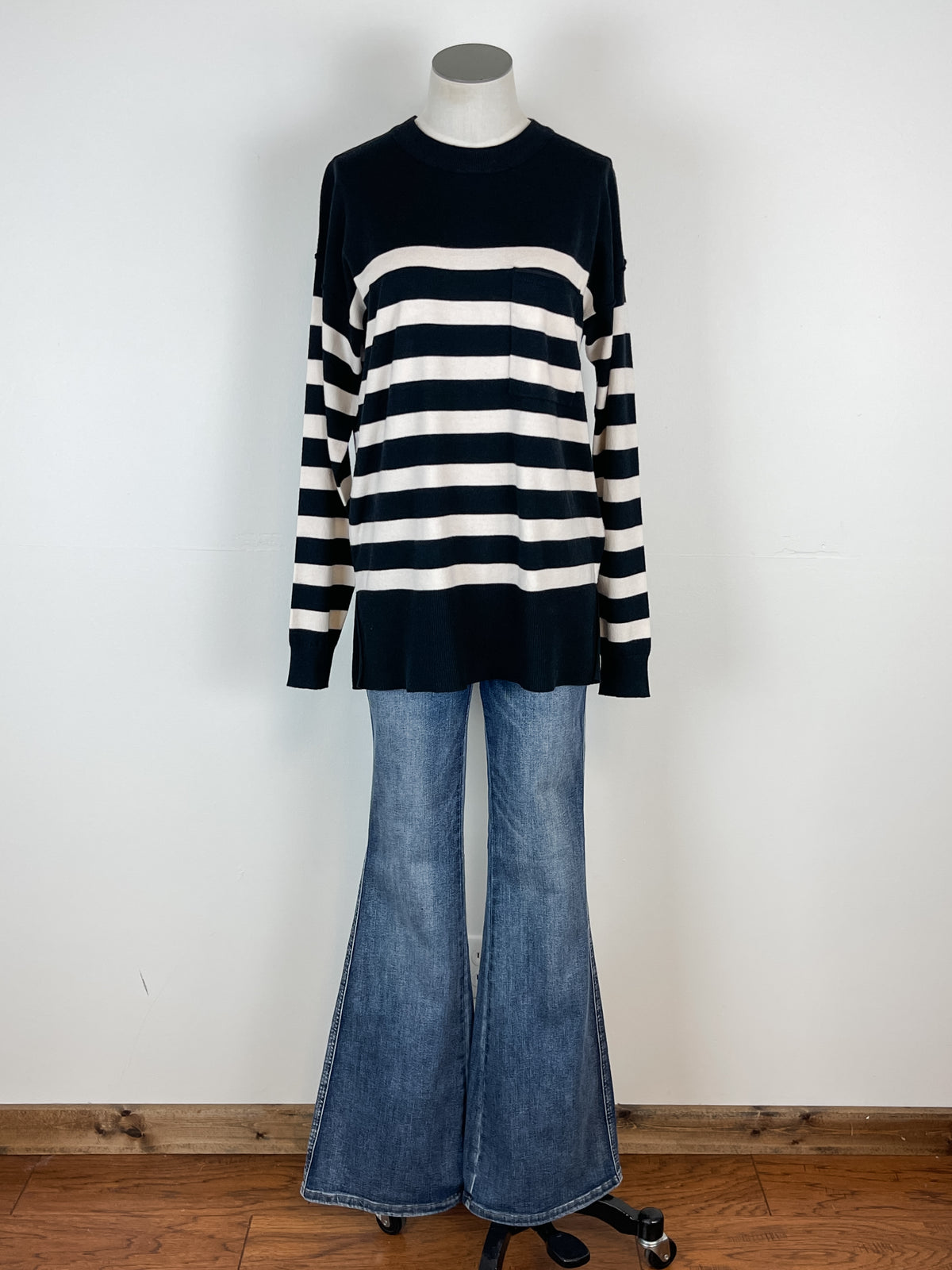 Paige Striped Sweater in Black