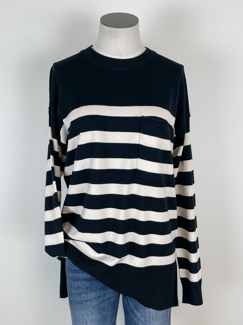 Paige Striped Sweater in Black