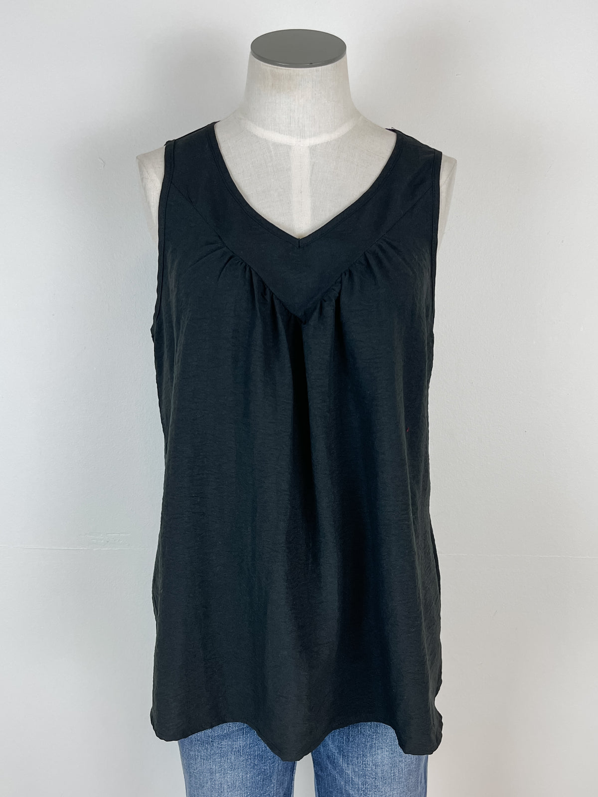 Estella V Neck Ruched Tank in Black