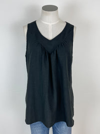 Estella V Neck Ruched Tank in Black