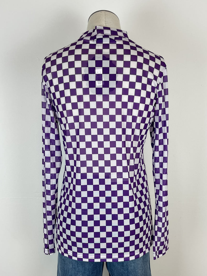 Sammi Checkered Mesh Top in Purple