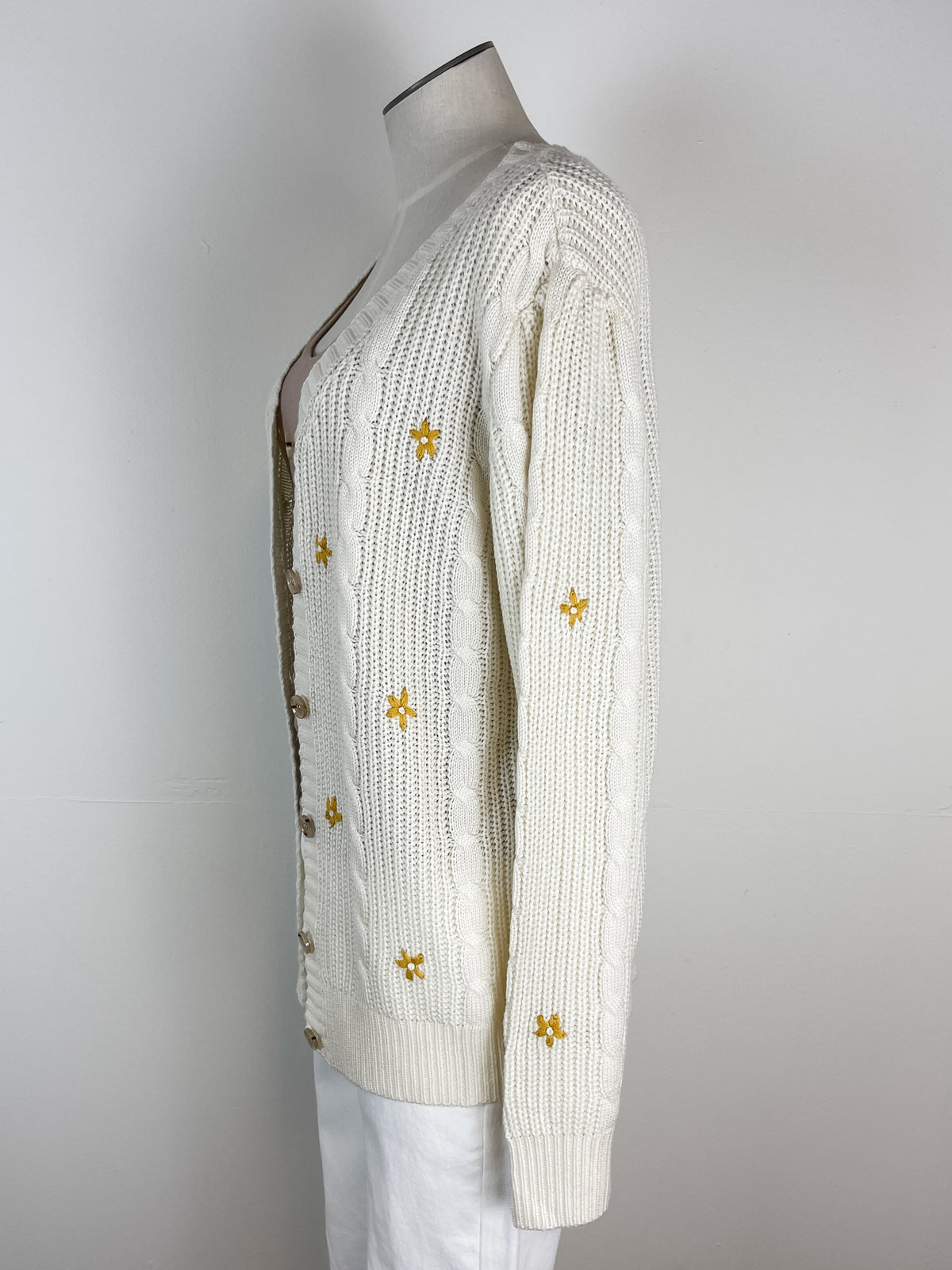 Lola Cable Knit Daisy Cardigan in Cream
