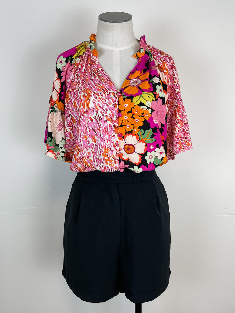 Mixed Print Blouse in Pink Combo