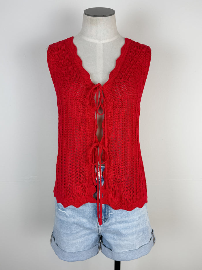 Hailey Scalloped Trim Knit Vest in Red