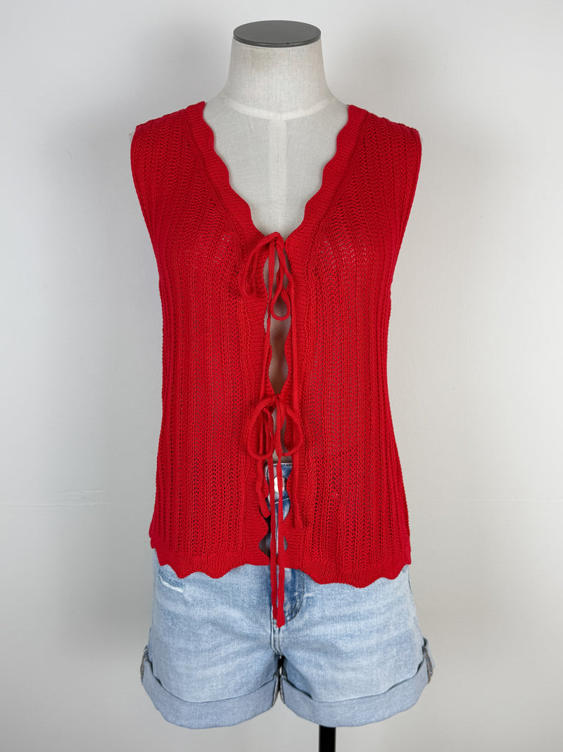 Hailey Scalloped Trim Knit Vest in Red