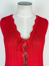 Hailey Scalloped Trim Knit Vest in Red