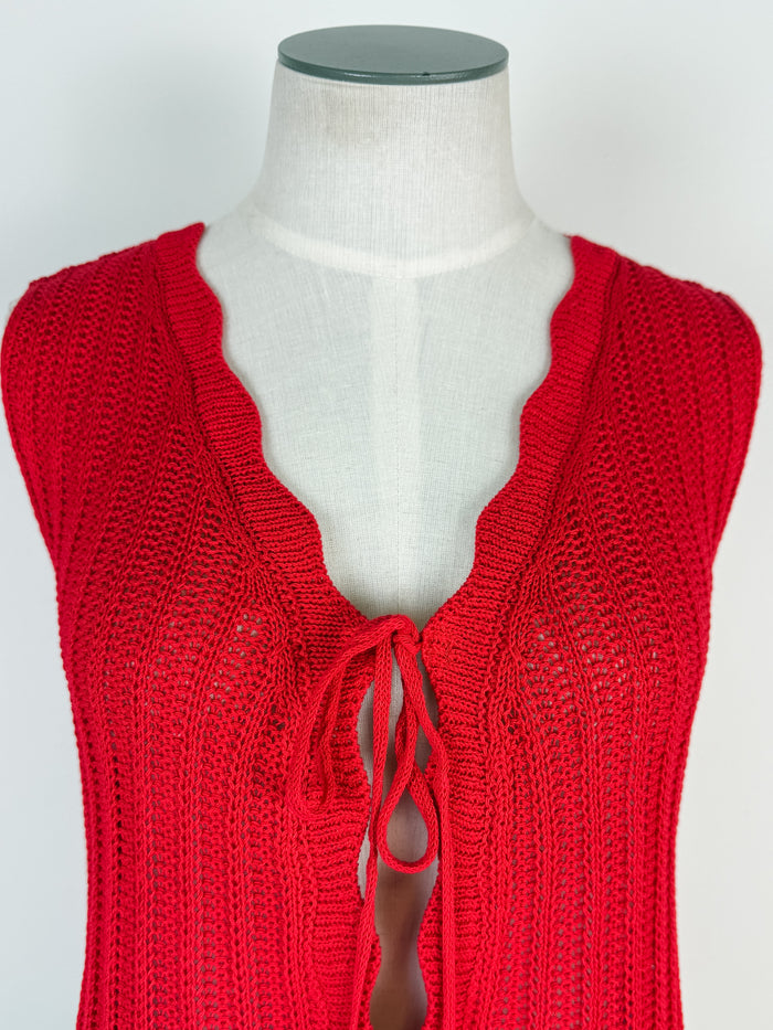 Hailey Scalloped Trim Knit Vest in Red