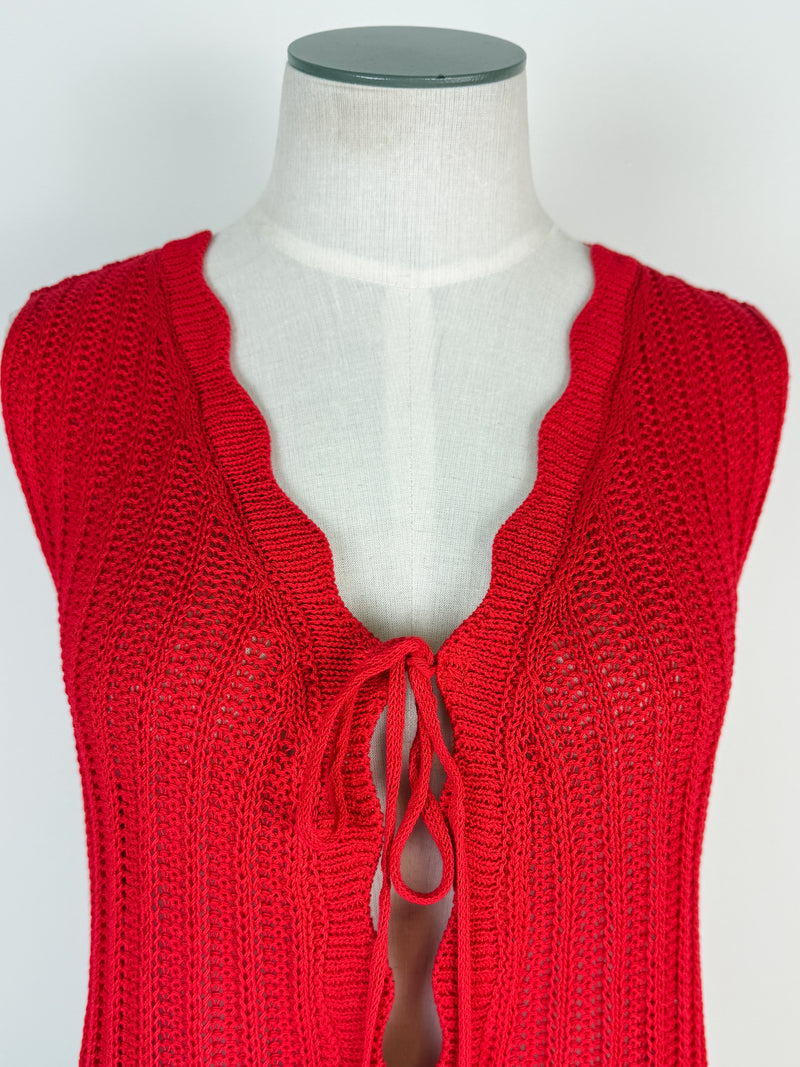 Hailey Scalloped Trim Knit Vest in Red