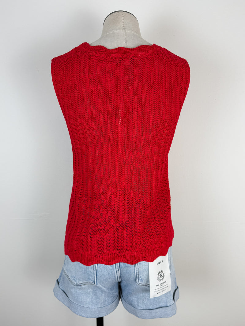 Hailey Scalloped Trim Knit Vest in Red