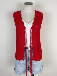 Hailey Scalloped Trim Knit Vest in Red