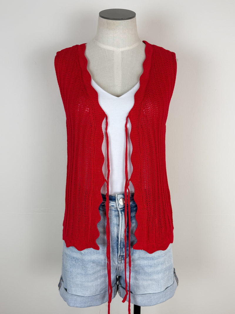 Hailey Scalloped Trim Knit Vest in Red