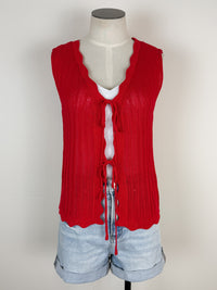 Hailey Scalloped Trim Knit Vest in Red