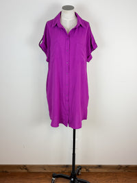 Sabrina Button Down Shirt Dress in Magenta