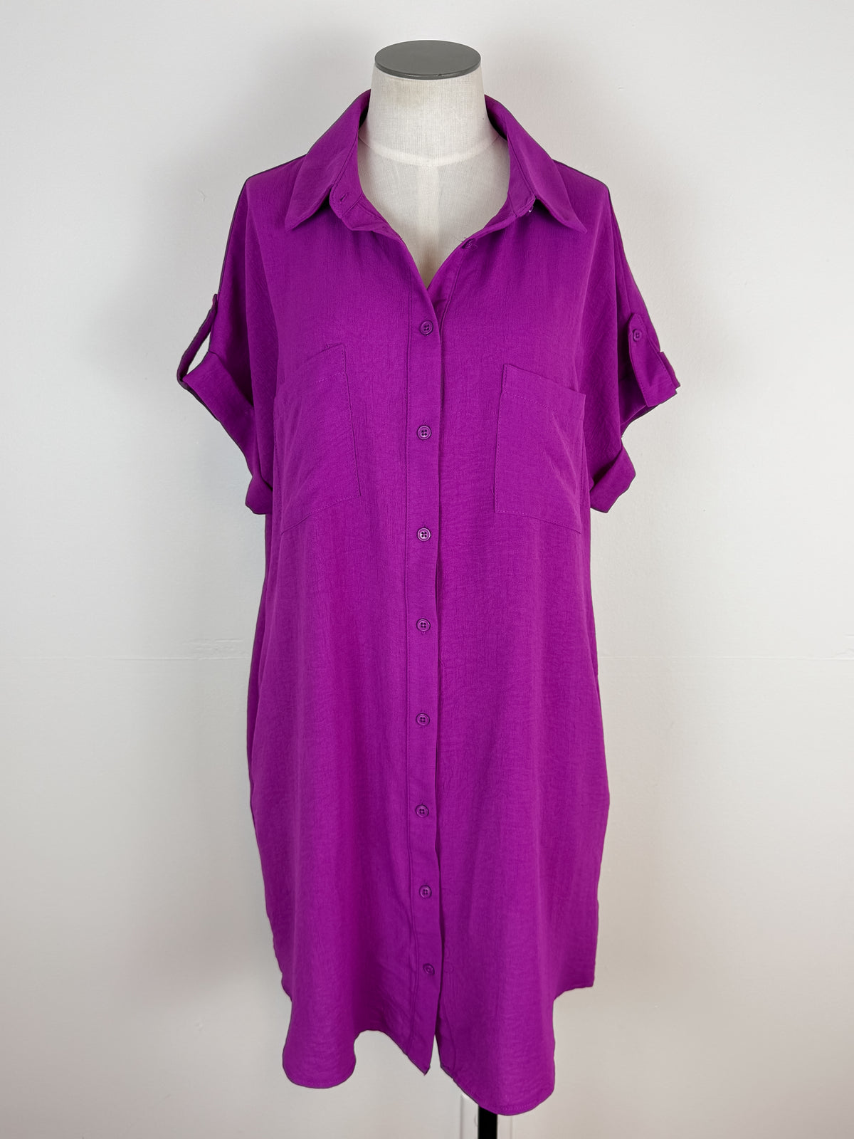 Sabrina Button Down Shirt Dress in Magenta